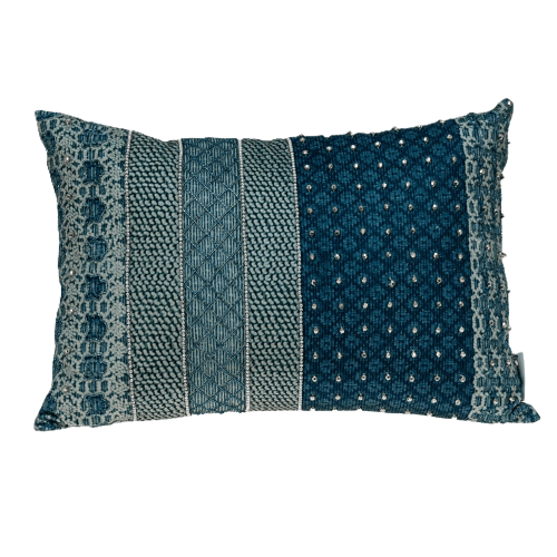 Aqua beaded and embroidered lumbar throw pillow