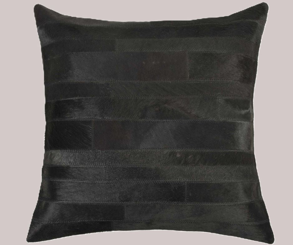 black cowhide patchwork throw pillow