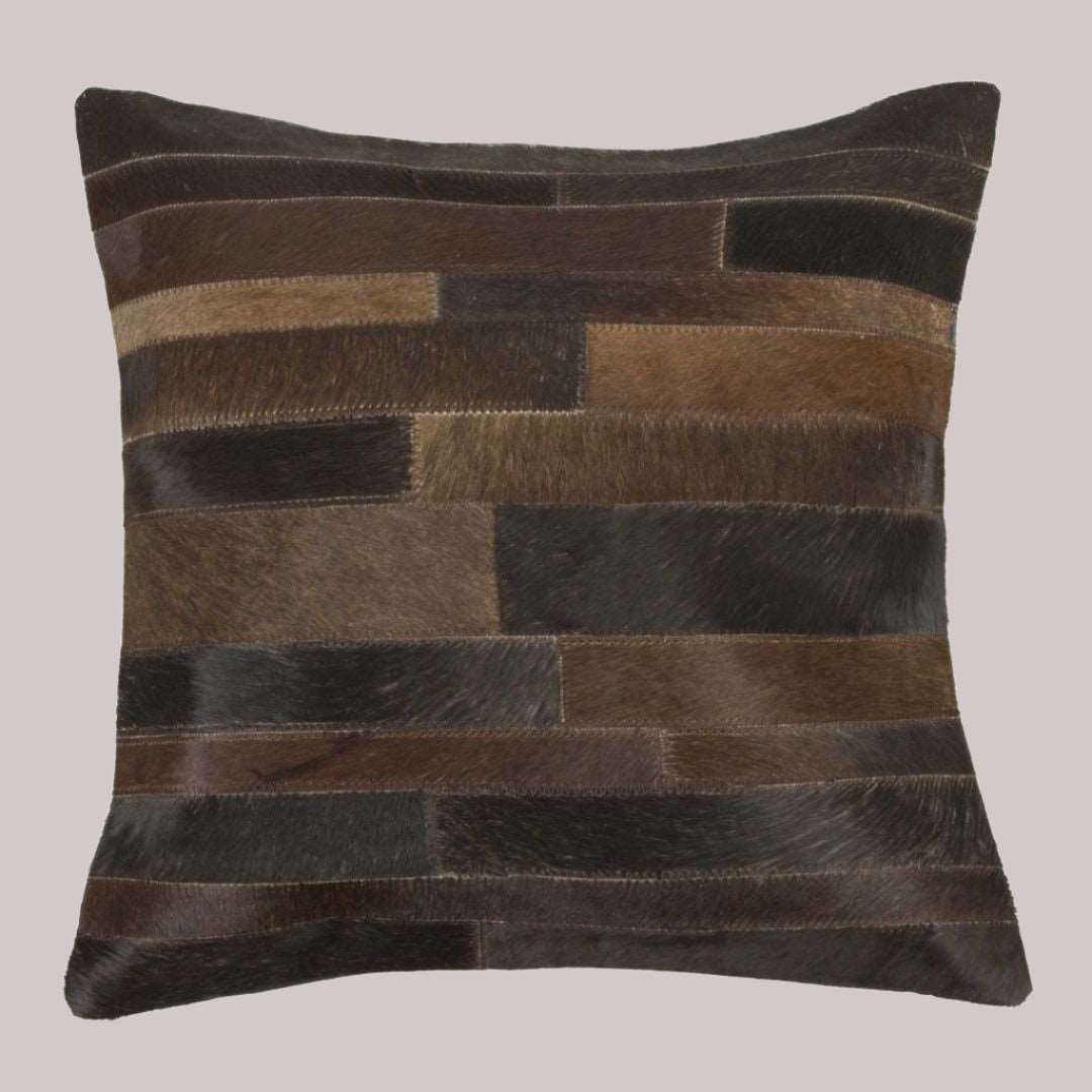 Chocolate striped cowhide patchwork throw pillow 18 "