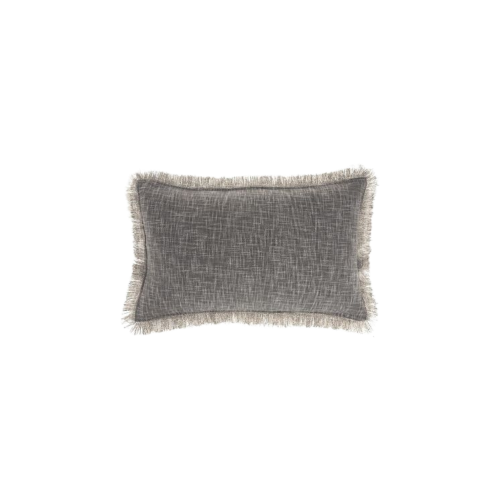 linen cotton blend charcoal lumbar pillow with fringe