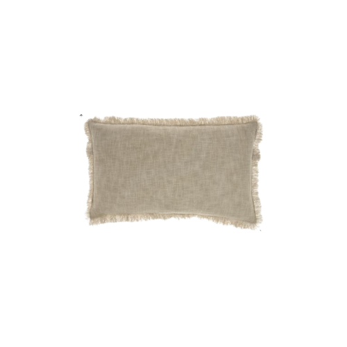 linen cotton blend taupe lumbar pillow with fringe