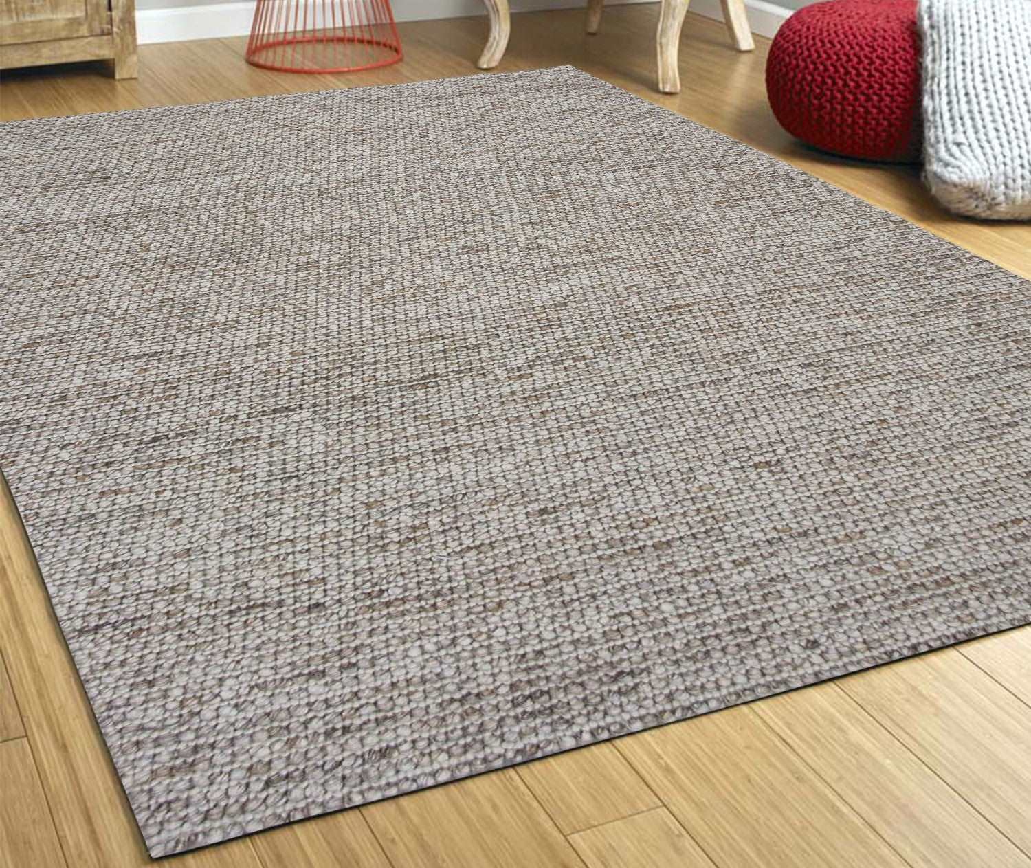 Natural Wool Boucle Berber Style Area Rug 5' X 7' 