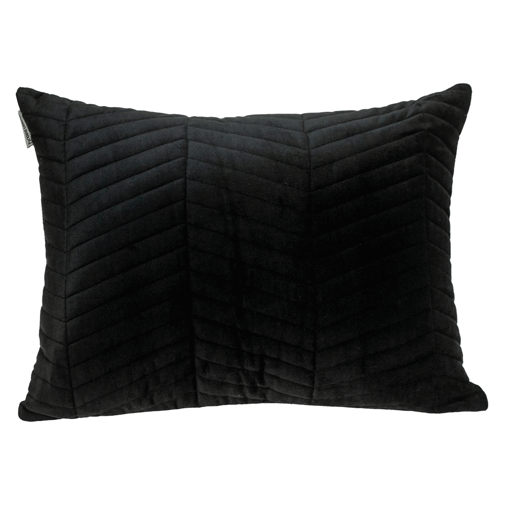 Black quilted velvet  chevron pattern lumbar throw pillow