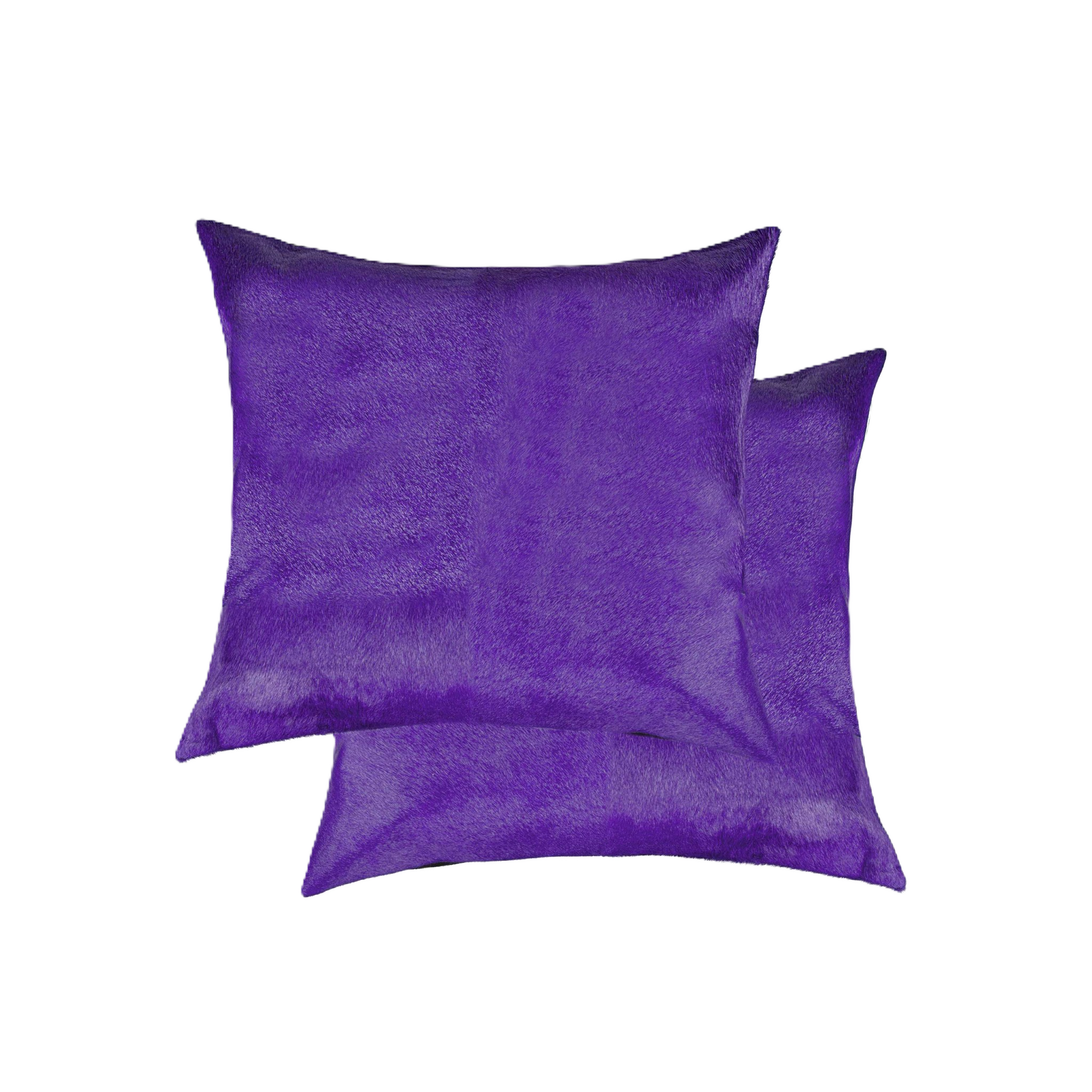 two solid purple cowhide 18" throw pillows