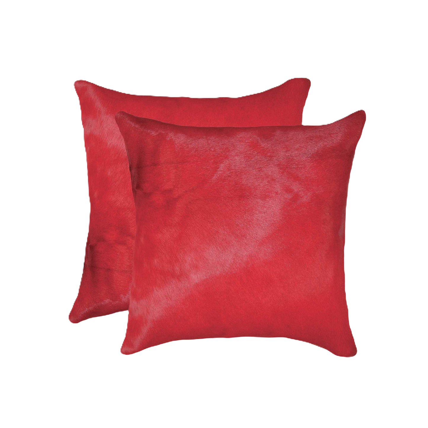 two solid red cowhide 18" throw pillows