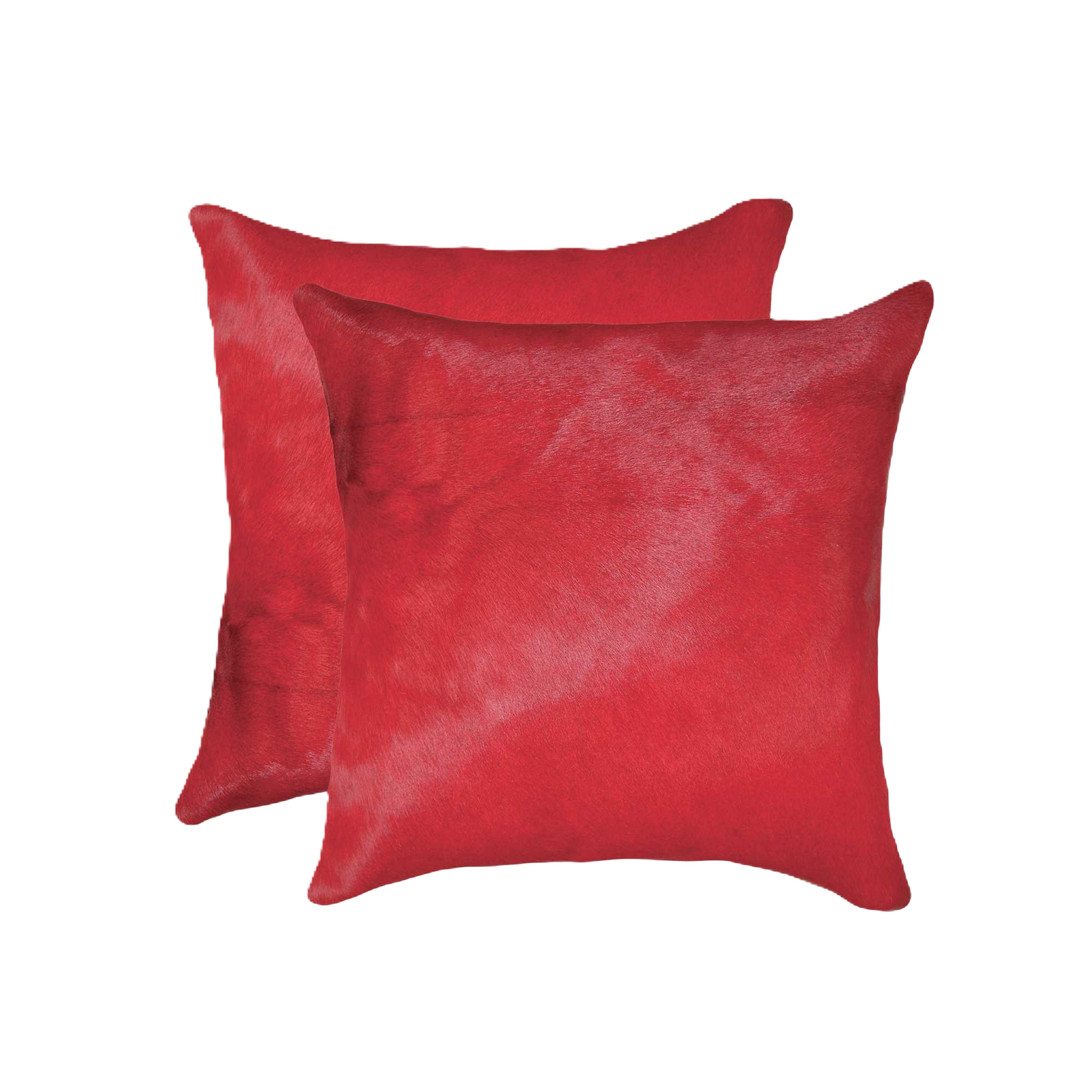 two solid red cowhide 18" throw pillows