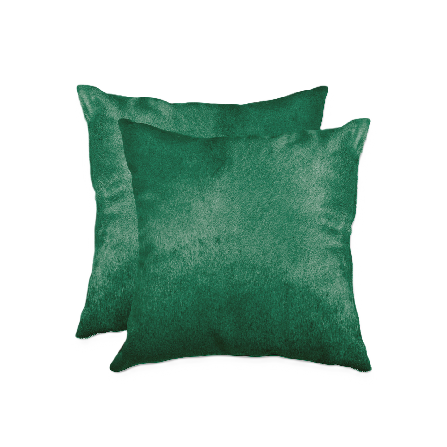 two solid verde green cowhide 18" throw pillows