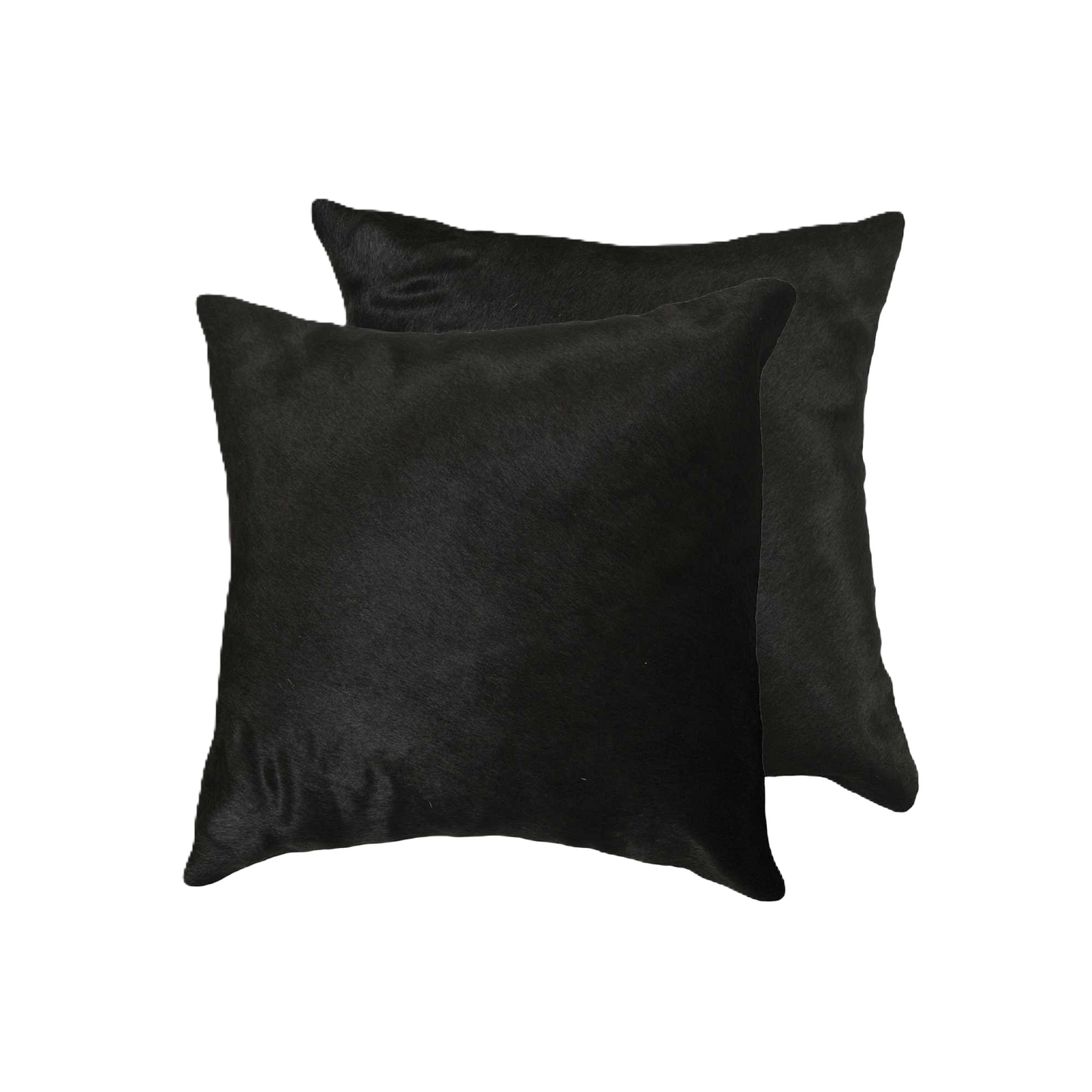 two solid black cowhide 18" throw pillows