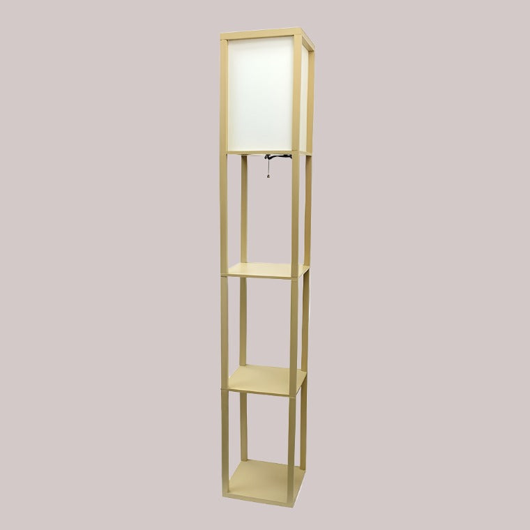 gold square floor lamp with three shelves 63" high