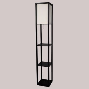 black square floor lamp with three shelves 63" high