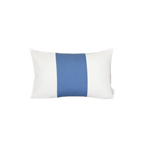 Polyester white lumbar pillow with a blue midsection