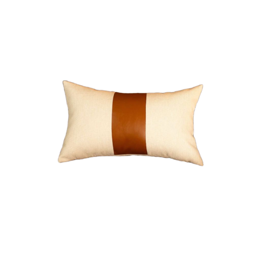 White brown faux leather lumbar pillow