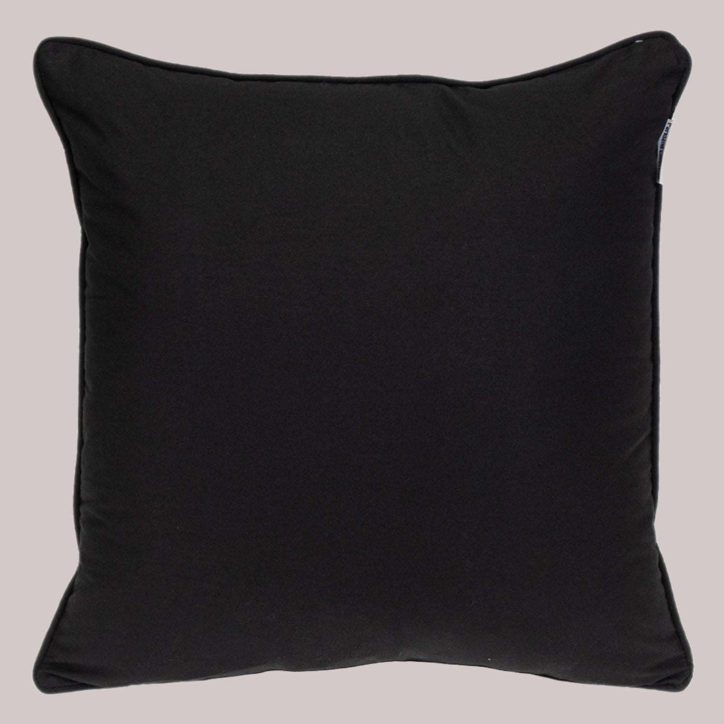 Black and white, geometric pattern throw pillow reverse side view all black