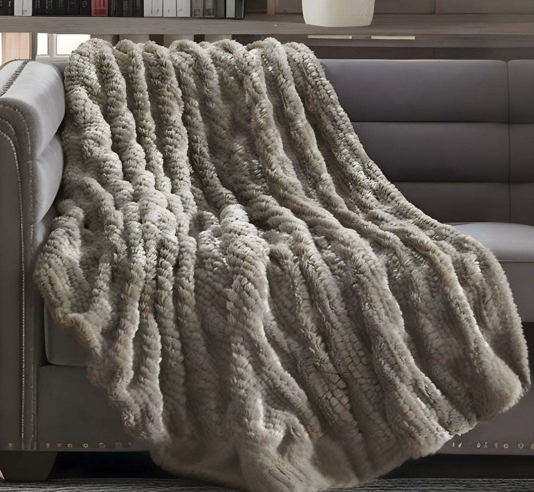 brown solid colored knitted acrylic throw blanket 