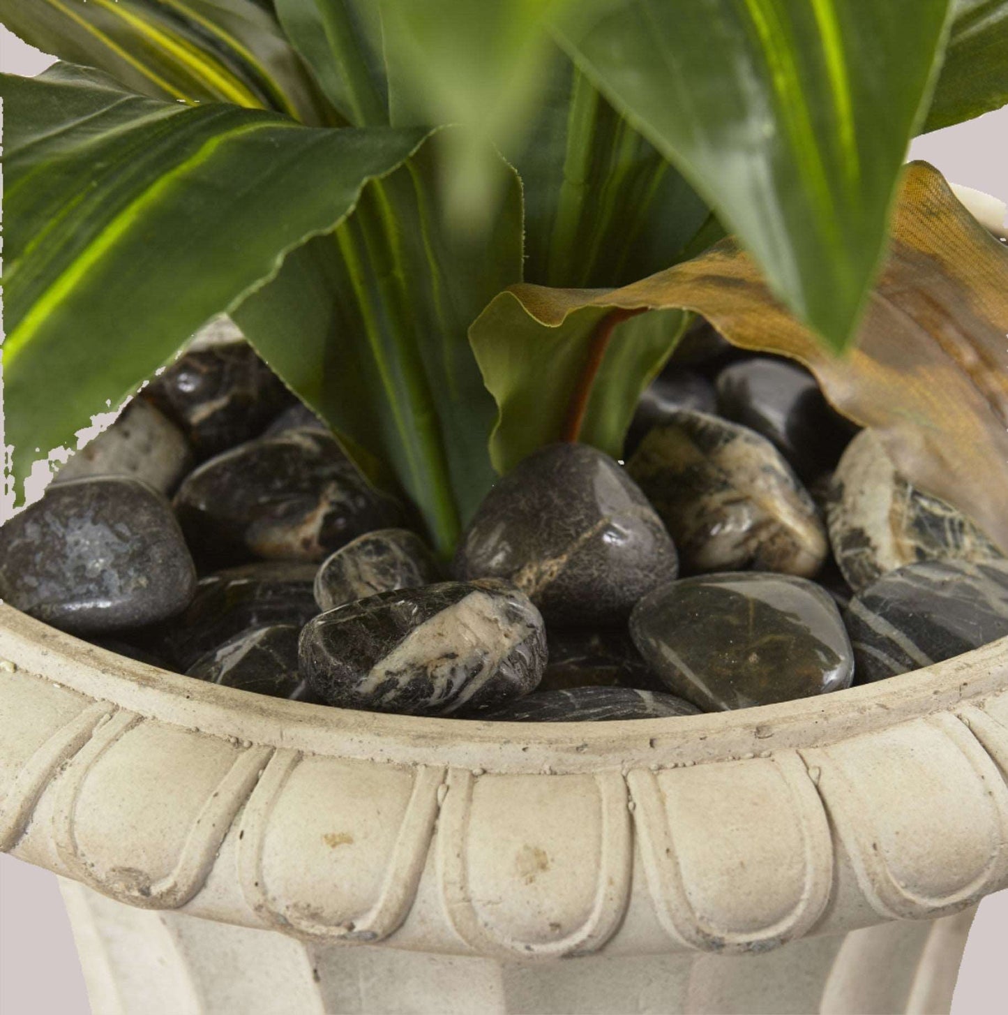 Artificial Dracaena plant pot closeup