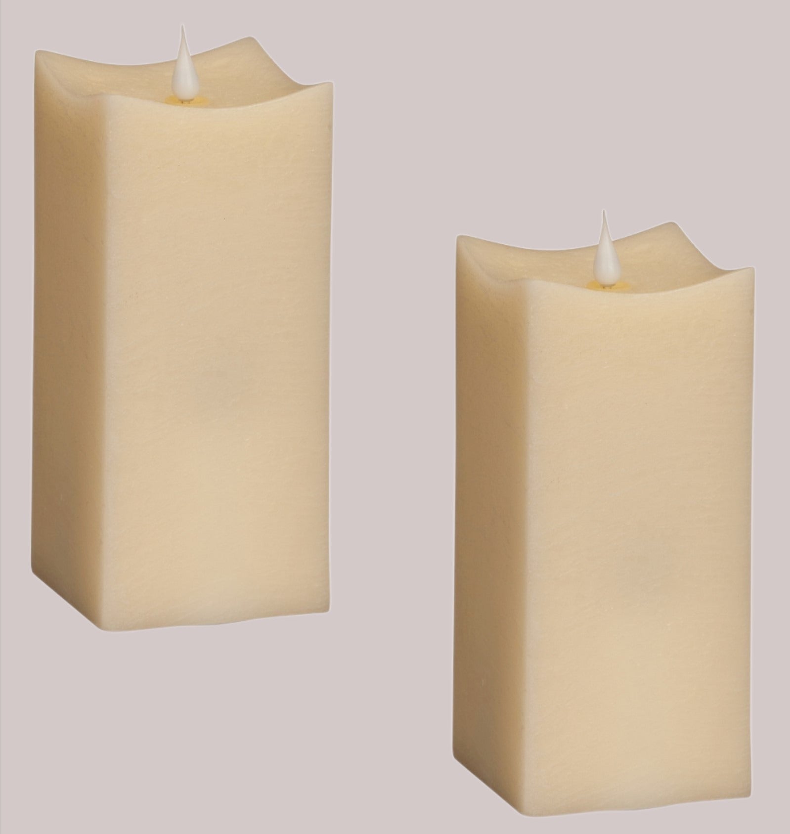 Beige Square Flameless Candles 8" Set of Two