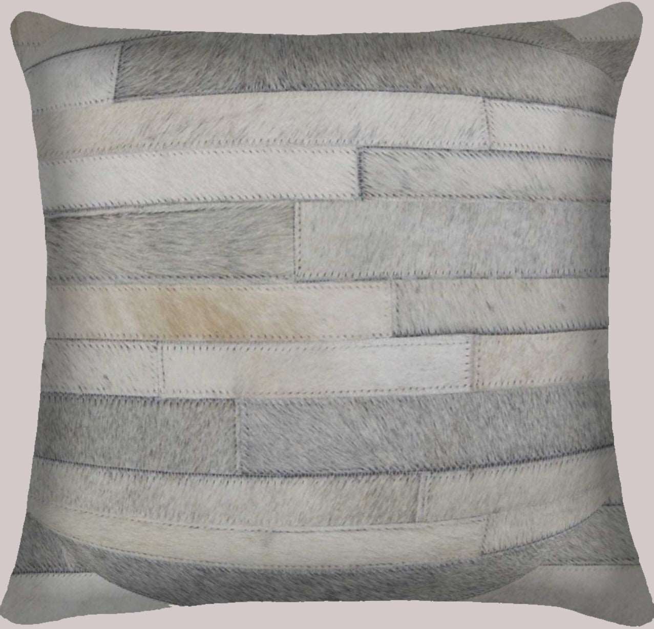 Gray Cowhide striped Patchwork Throw Pillow 18"