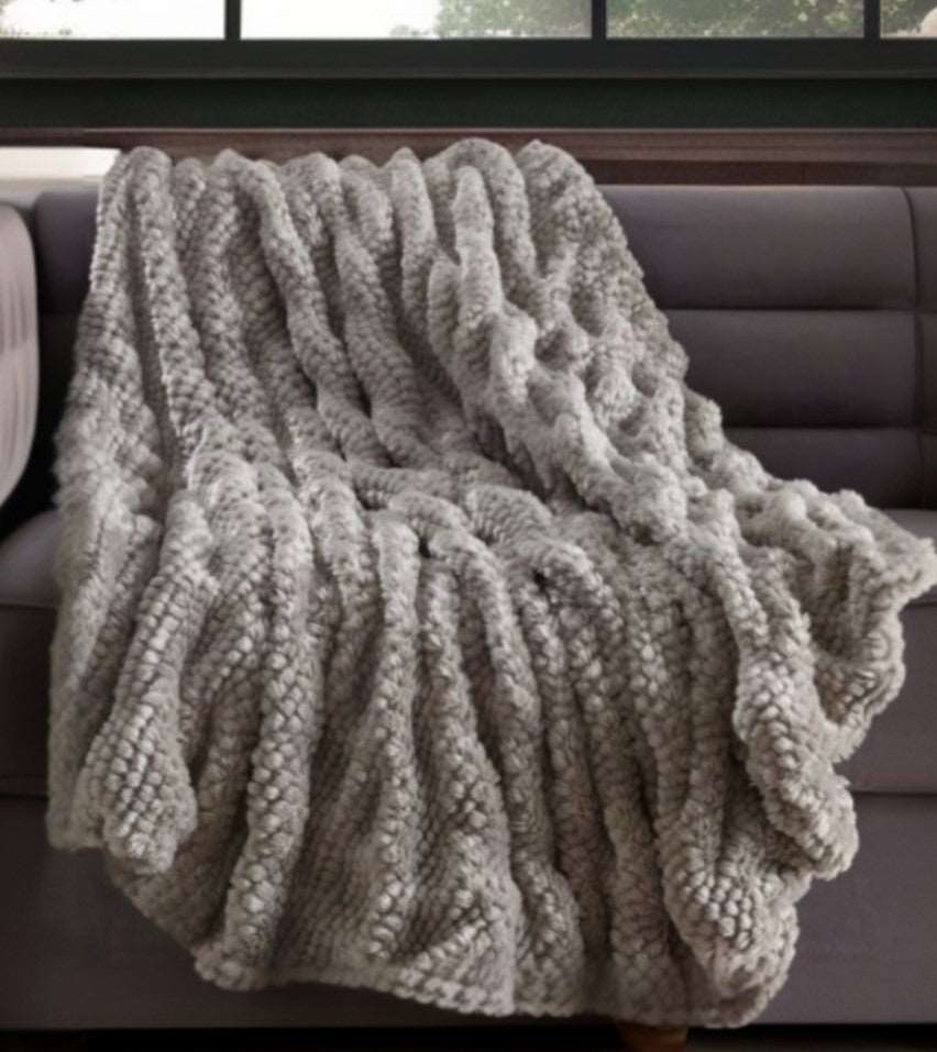 Gray knitted throw blanket