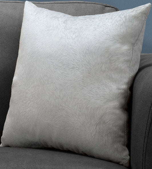 Gray Velvet Feather Pattern Throw Pillow 18"