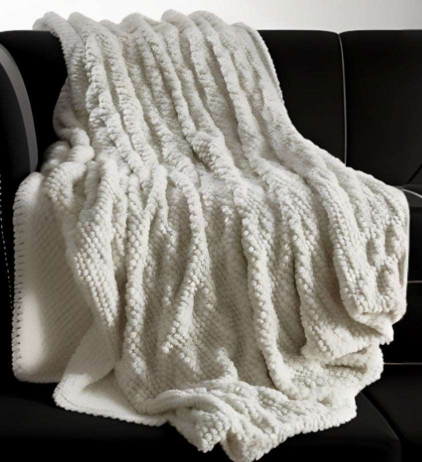 Ivory knitted throw blanket