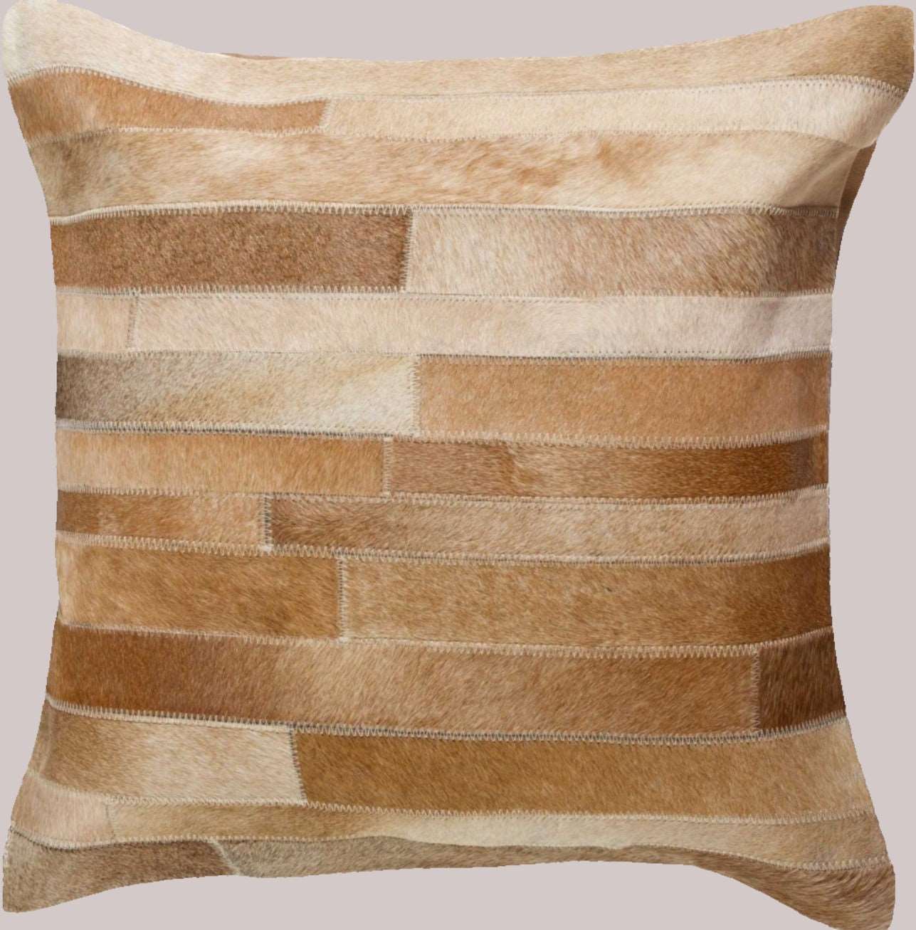 Dark Tan striped Patchwork Cowhide Throw Pillow 18"