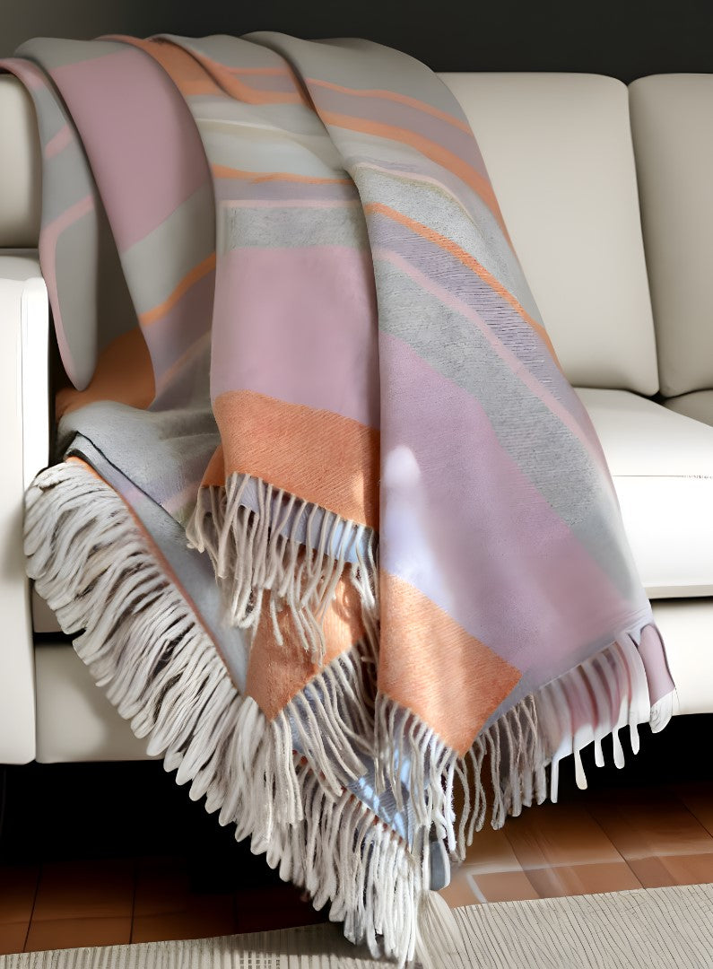 Pastel wool woven throw blanket