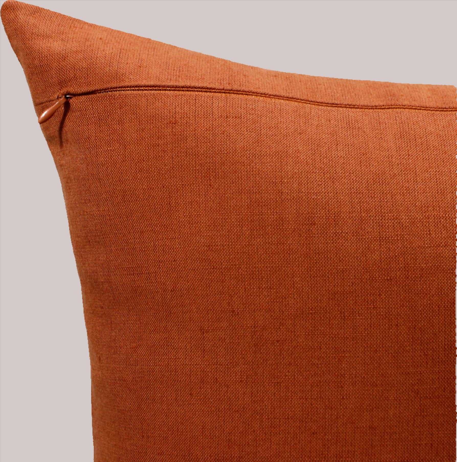 Rust & White Linen Throw Pillow reverse side Zipper