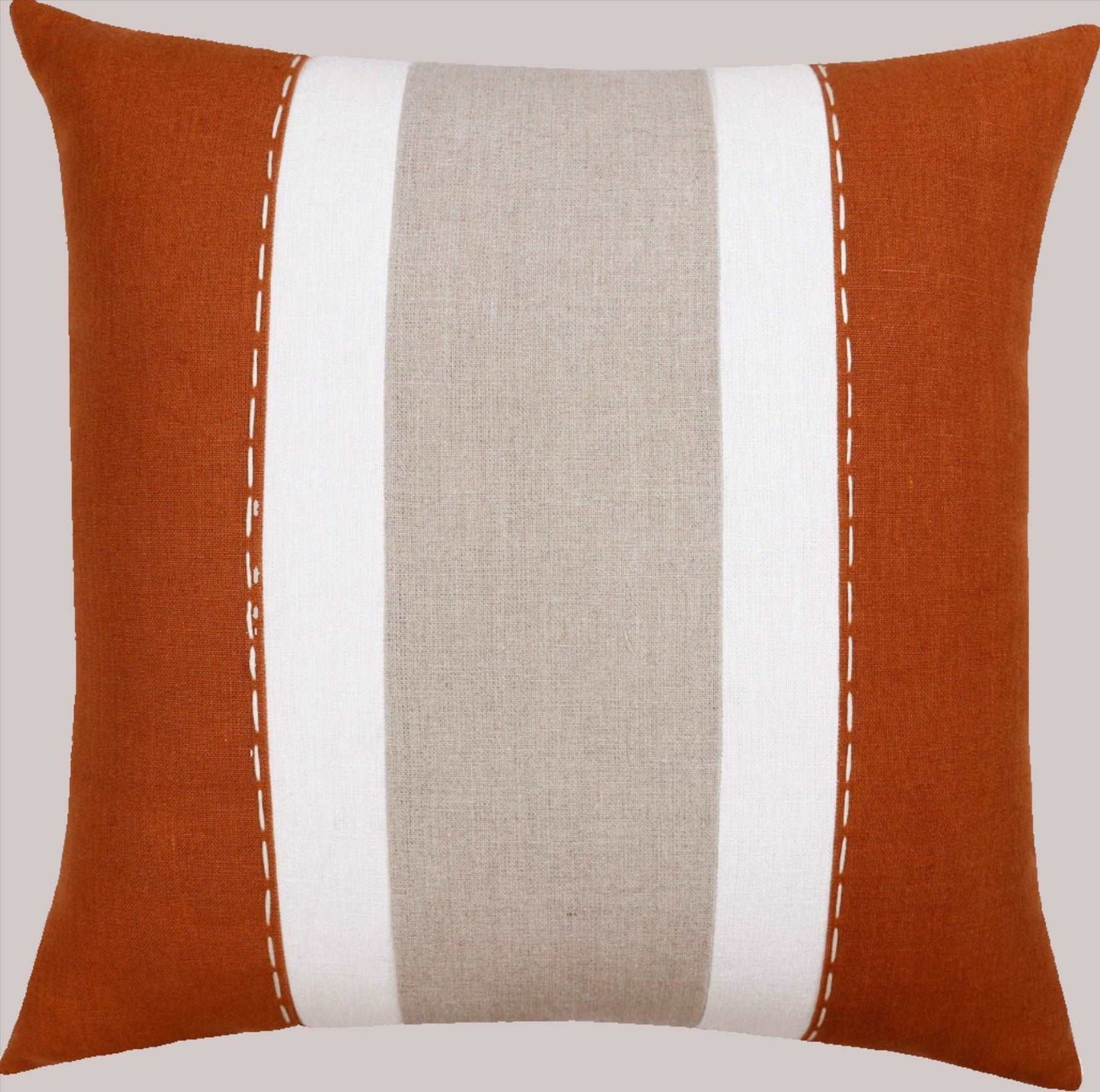 Rust & White Striped Linen Throw Pillow 20"