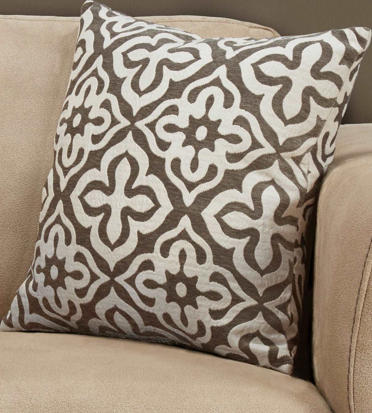 Taupe Floral Geometric Throw Pillow