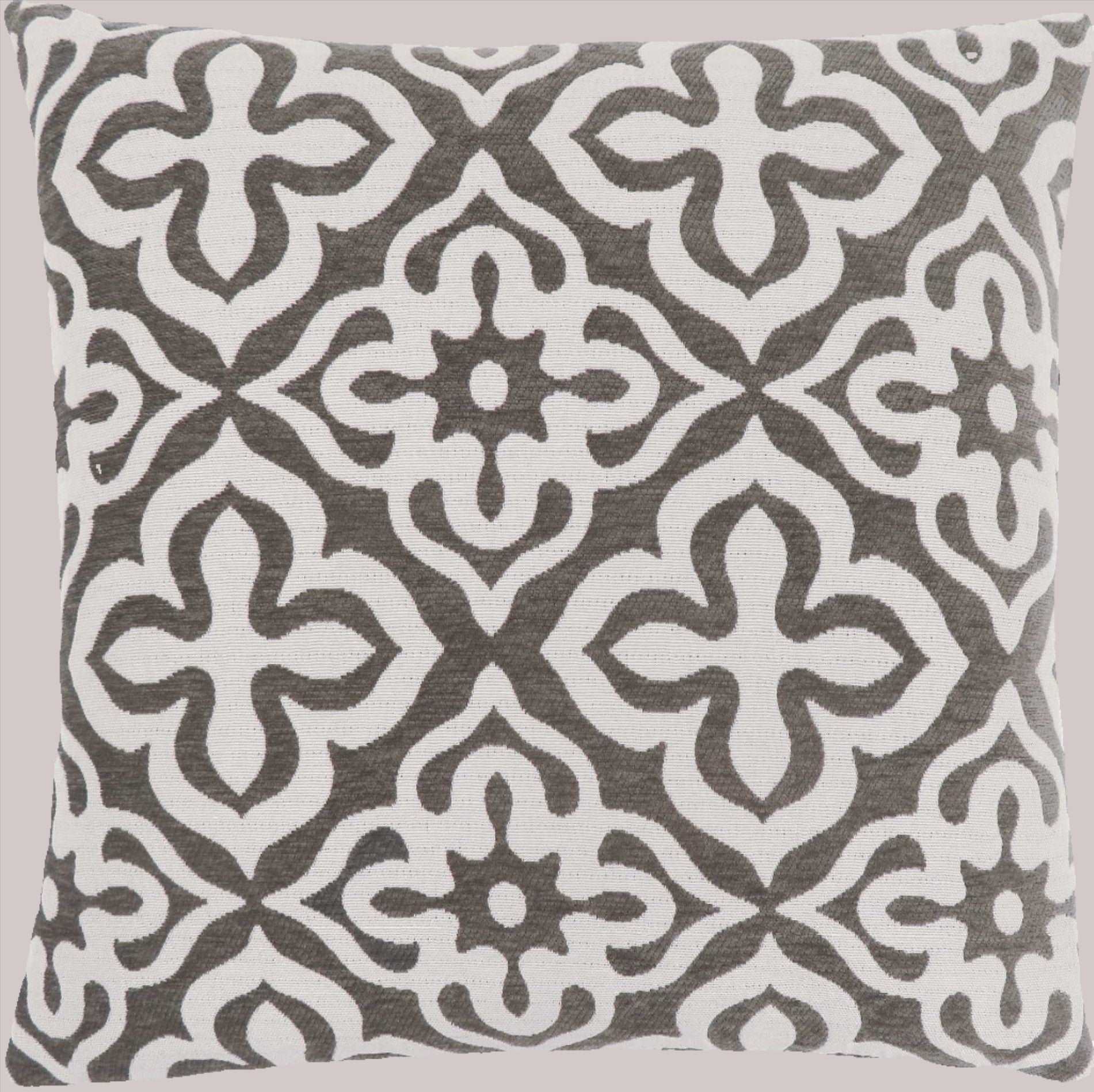 Taupe Floral Geometric Throw Pillow closeup