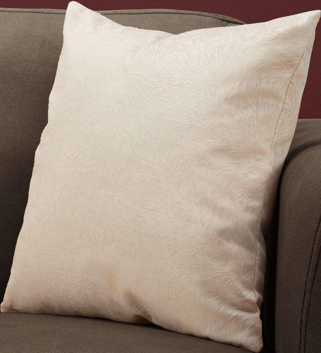 Taupe Velvet Feather Pattern Throw Pillow 18"