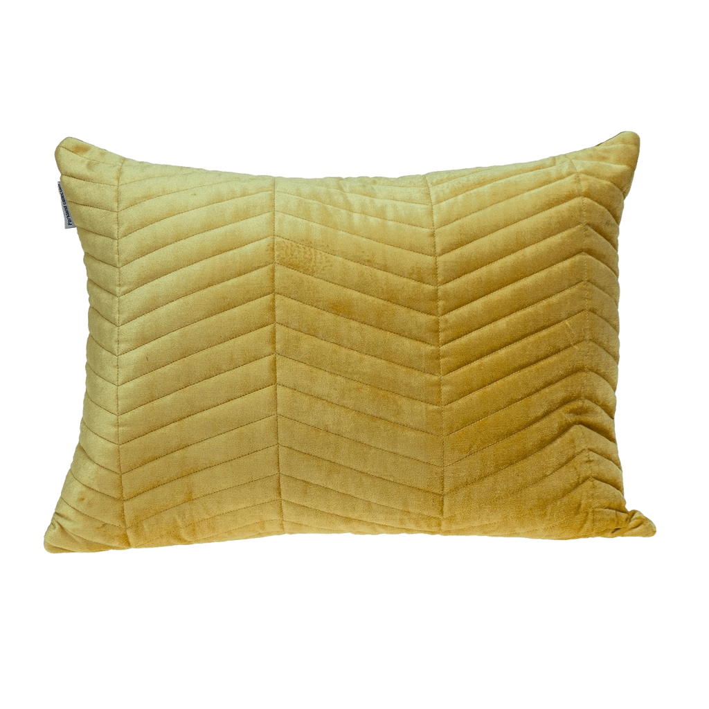 Yellow quilted velvet  chevron pattern lumbar throw pillow